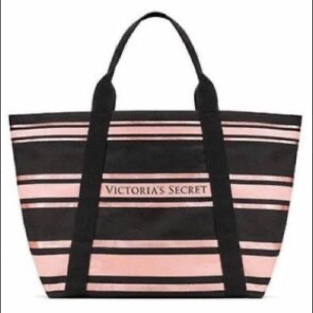 Victoria’s Secret black and pink striped tote bag